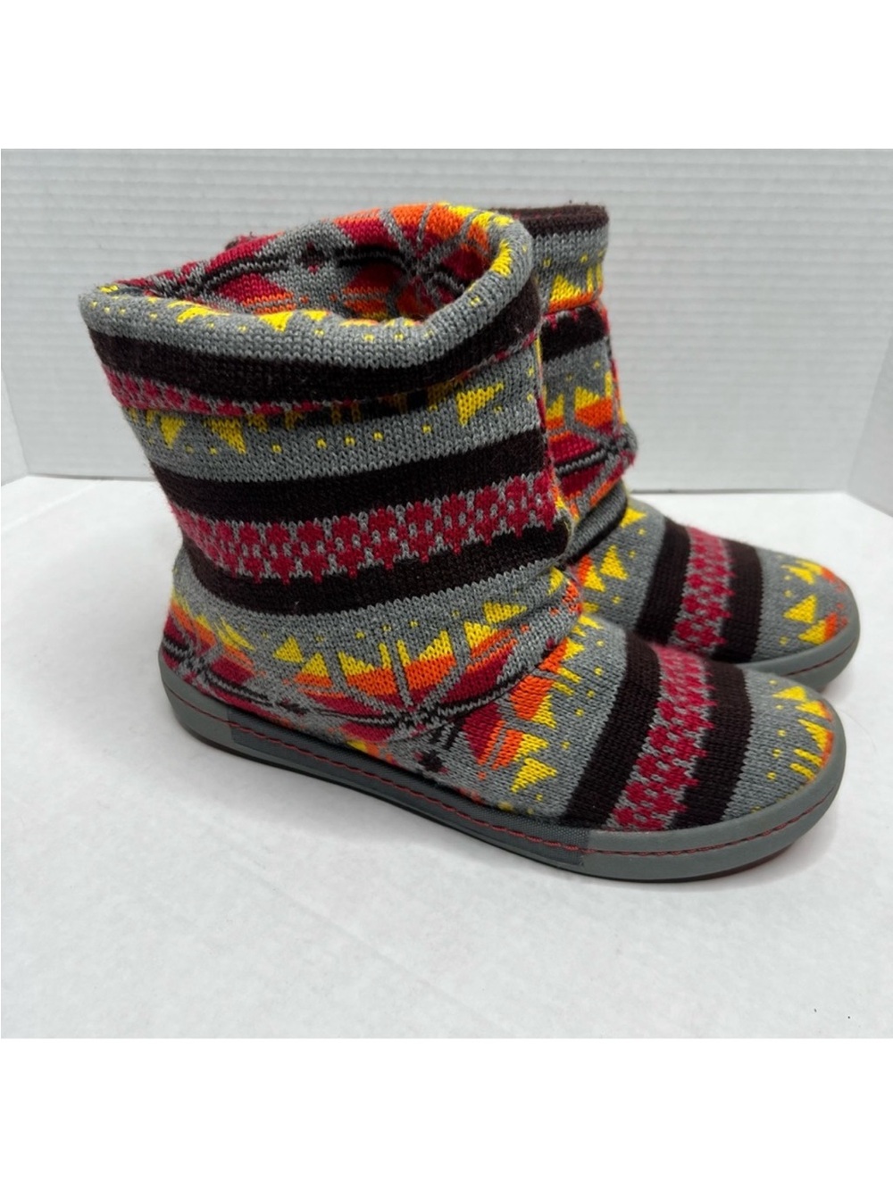 Tigerbear Republik Aztec Southwestern Knit Slipper Ankle Boots Fleece Lined 8.5
